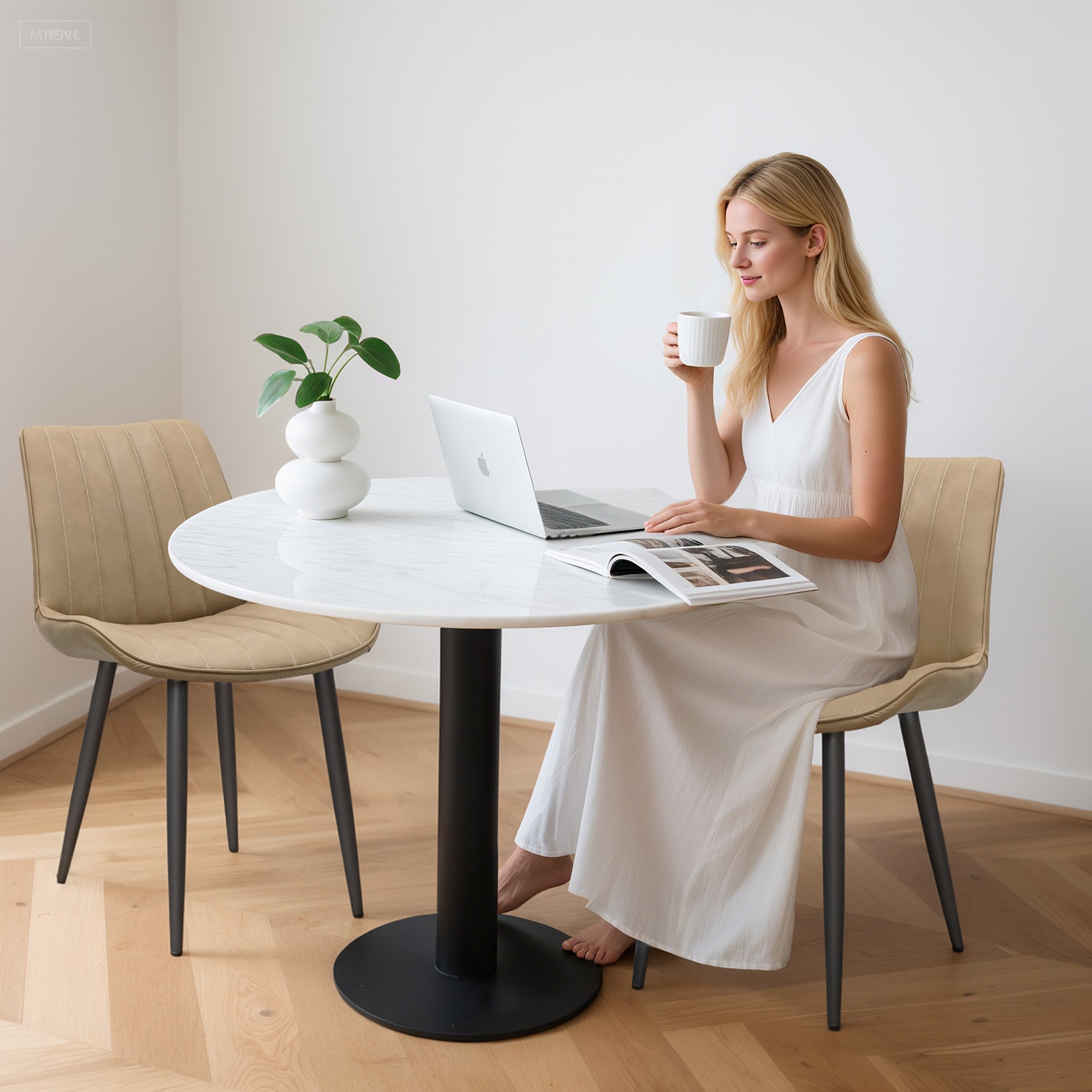 Khaki PU Leather Dining Chair With Metal Legs, Wave Pattern Upholstered Armless Chair Set Of 4 For Kitchen, Restaurant, Living, Meeting Room_voghion.com